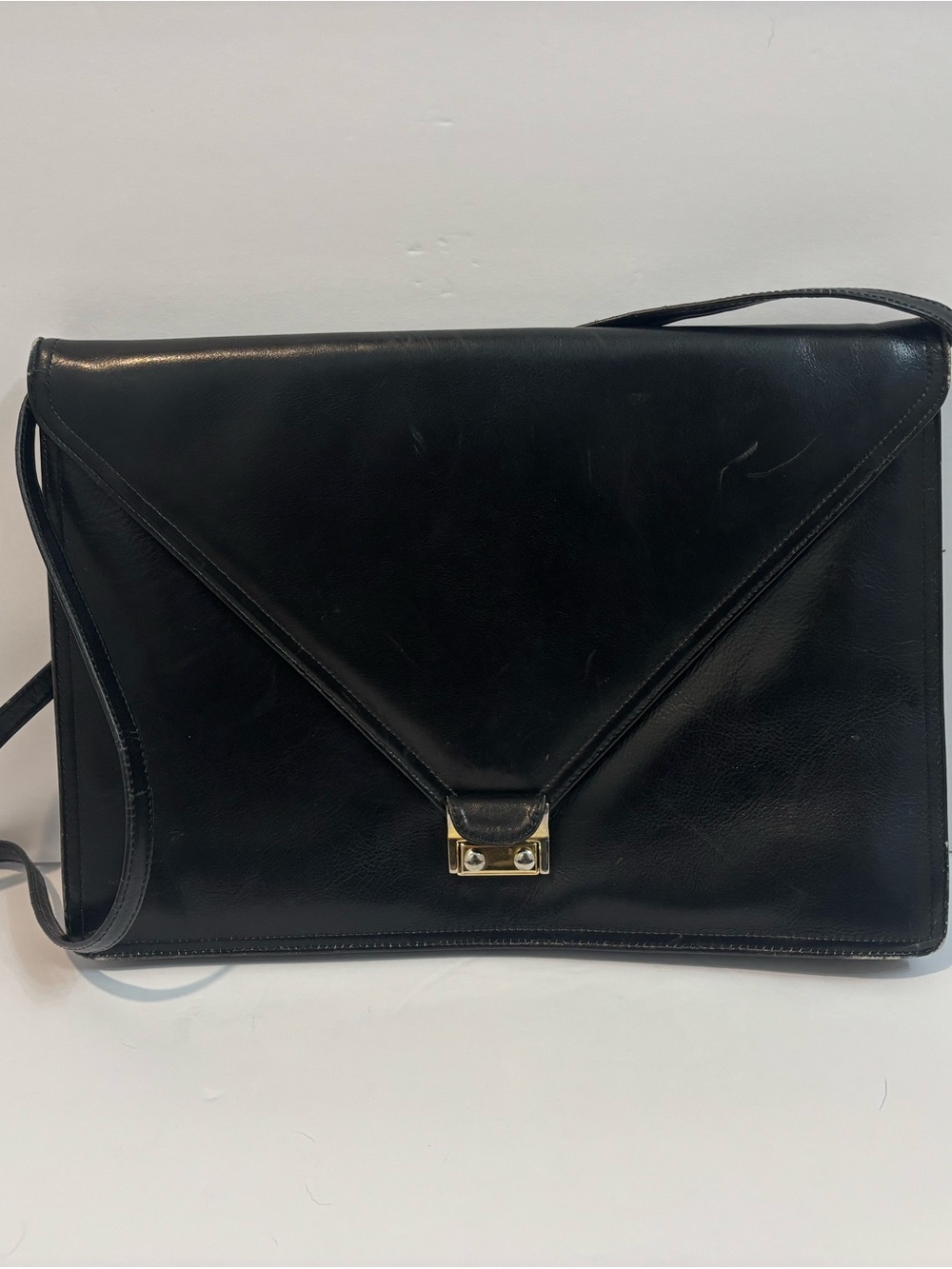 Classic Black Leather Envelope Crossbody Bag